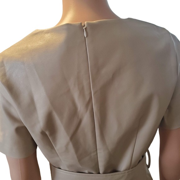 Molly Bracken La Collection Size M Belted Vegan Faux Leather Dress in Beige FLAW - Picture 6 of 16
